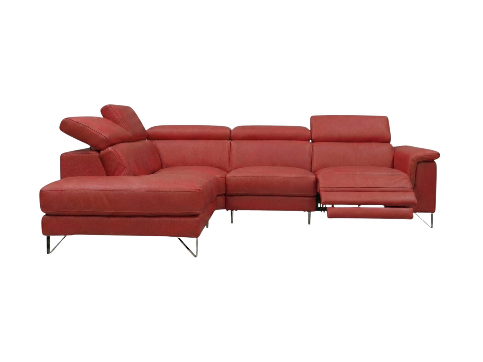 ECKSOFA Antares Echtleder mit 1 x Relaxfunktion Rot - Rot, Leder/Metall (224/276cm)