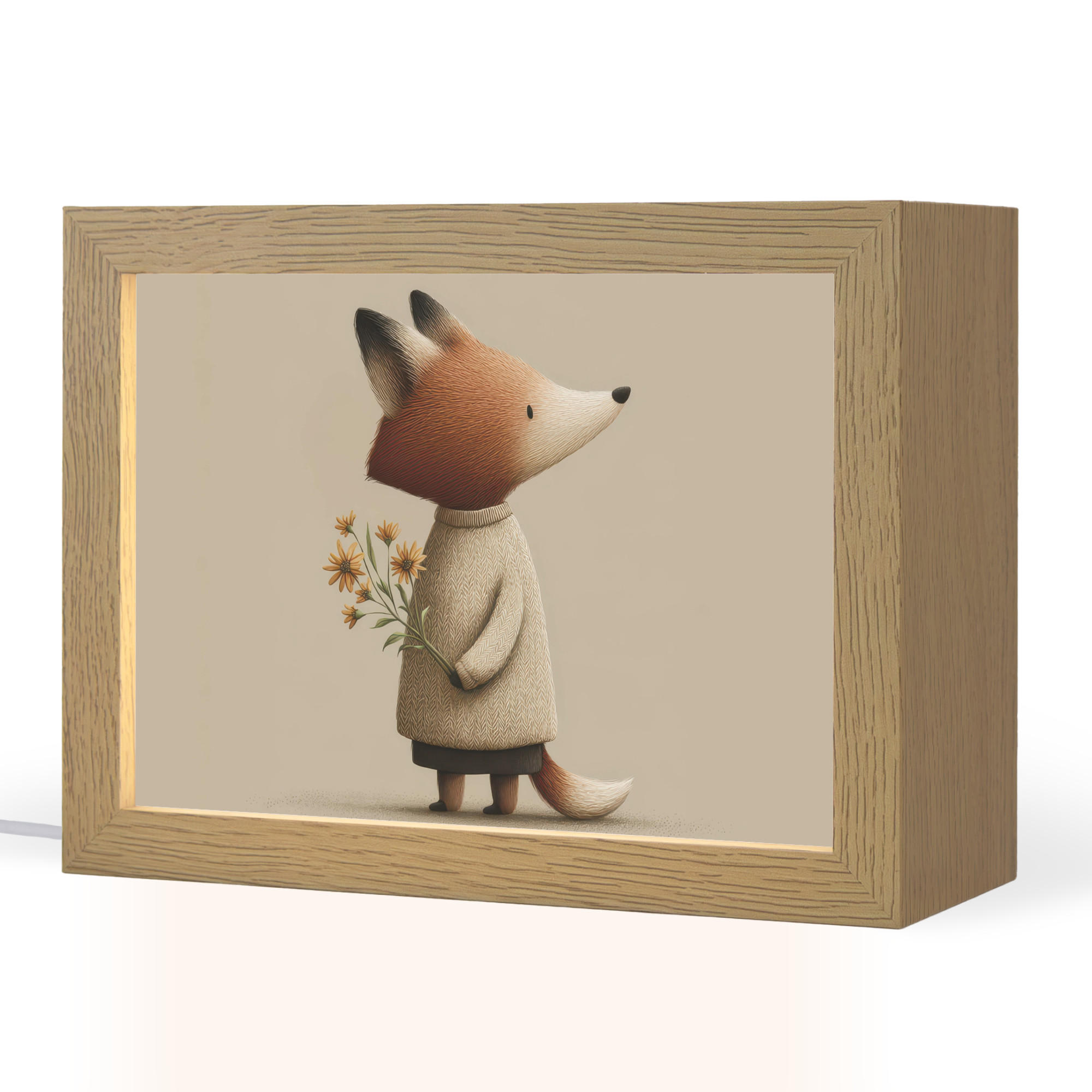 NACHTTISCHLAMPE Fuchs - Gelbe Blumen - Minimalistisch 20x15 cm - Taupe, Holzwerkstoff (8/20/15cm)