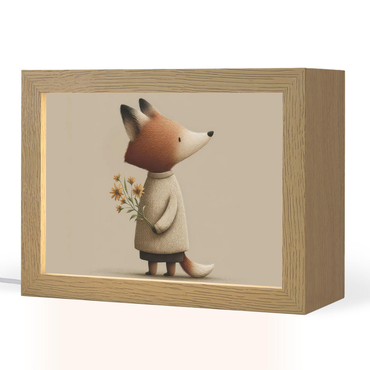 NACHTTISCHLAMPE Fuchs - Gelbe Blumen - Minimalistisch 20x15 cm - Taupe, Holzwerkstoff (8/20/15cm)