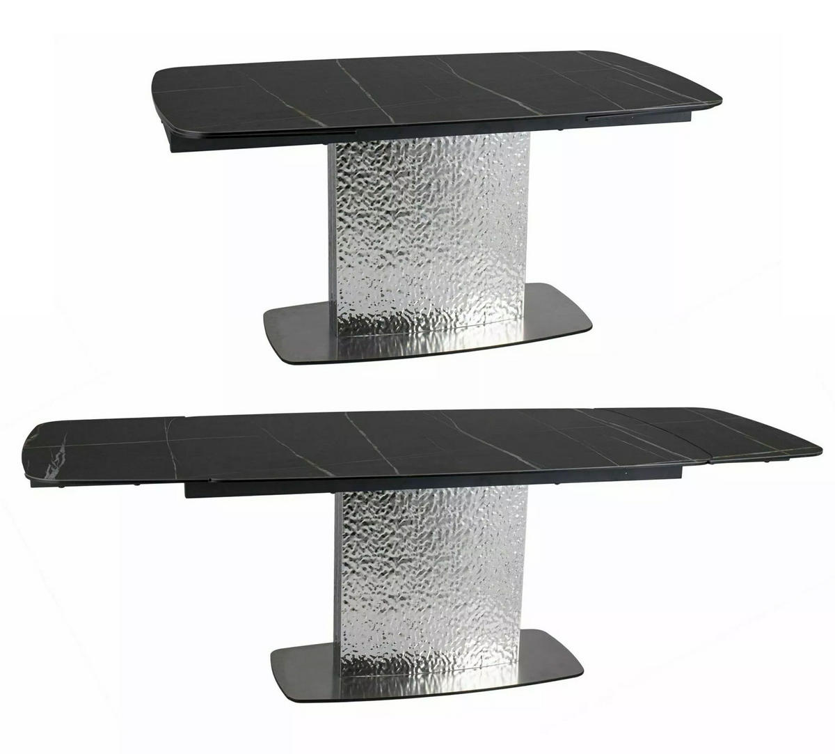 ESSTISCH Monlero Schwarz Marmor / Edelstahl 160-240 / 90 / 76cm - Schwarz/Grau, Holz/Metall (90/160/76cm) - Feldmann-Wohnen