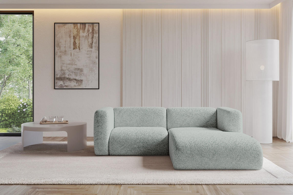 ECKSOFA Ottomane Rechts MIRA-L1 227x179x89 Grün Velours - Schwarz/Hellgrün, Holzwerkstoff/Kunststoff (227/179cm) - ALTDECOR
