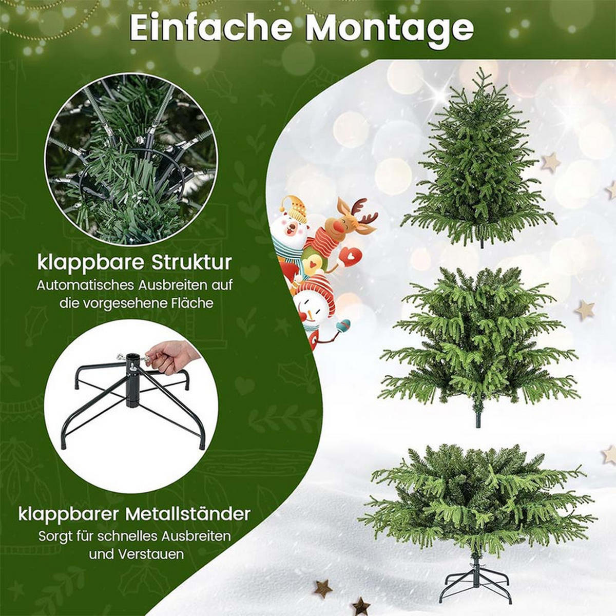 WEIHNACHTSBAUM mit 270 warmweißen LEDs 180cm Grün - Grün, Metall (180cm) - COSTWAY