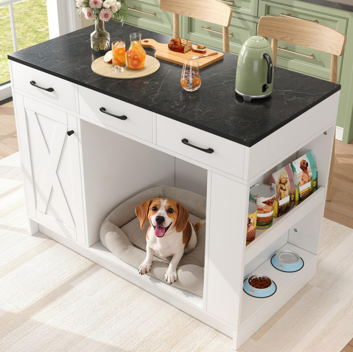 SERVIERWAGEN mit 3 Schubladen 120 x 60 x 90 cm Weiß - Beige, Holz (60/90/120cm) - Beauniv