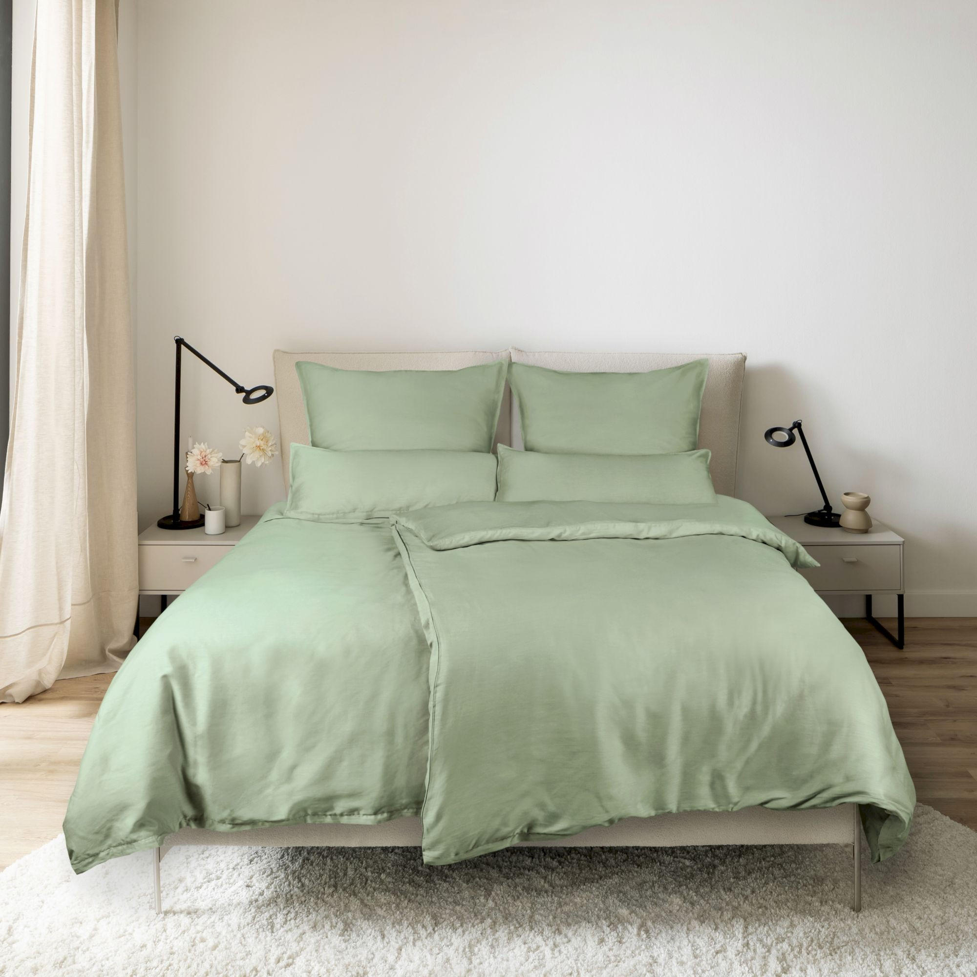 SATIN BETTWÄSCHE PLAIN - Grün, Textil (140/200cm) - Schöner Wohnen