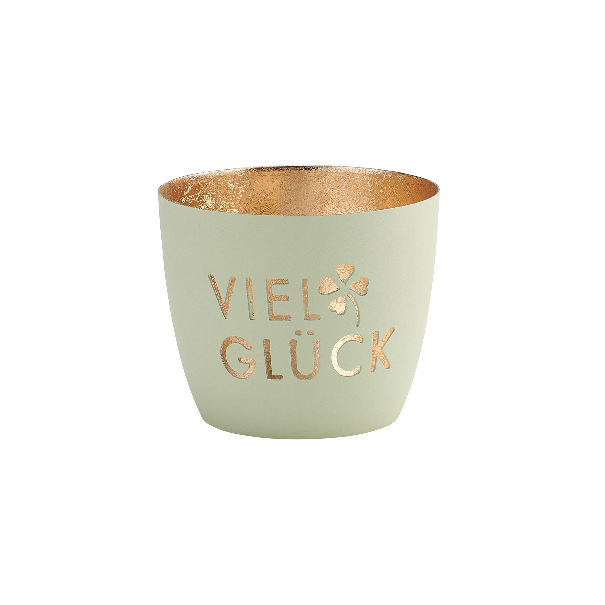 TEELICHTHALTER Madras Viel Glück M, Eisen, Pastellgrün, Gold, 8.5 cm - Grün, Metall (9cm) - Gift Company