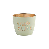 TEELICHTHALTER Madras Viel Glück M, Eisen, Pastellgrün, Gold, 8.5 cm - Grün, Metall (9cm) - Gift Company