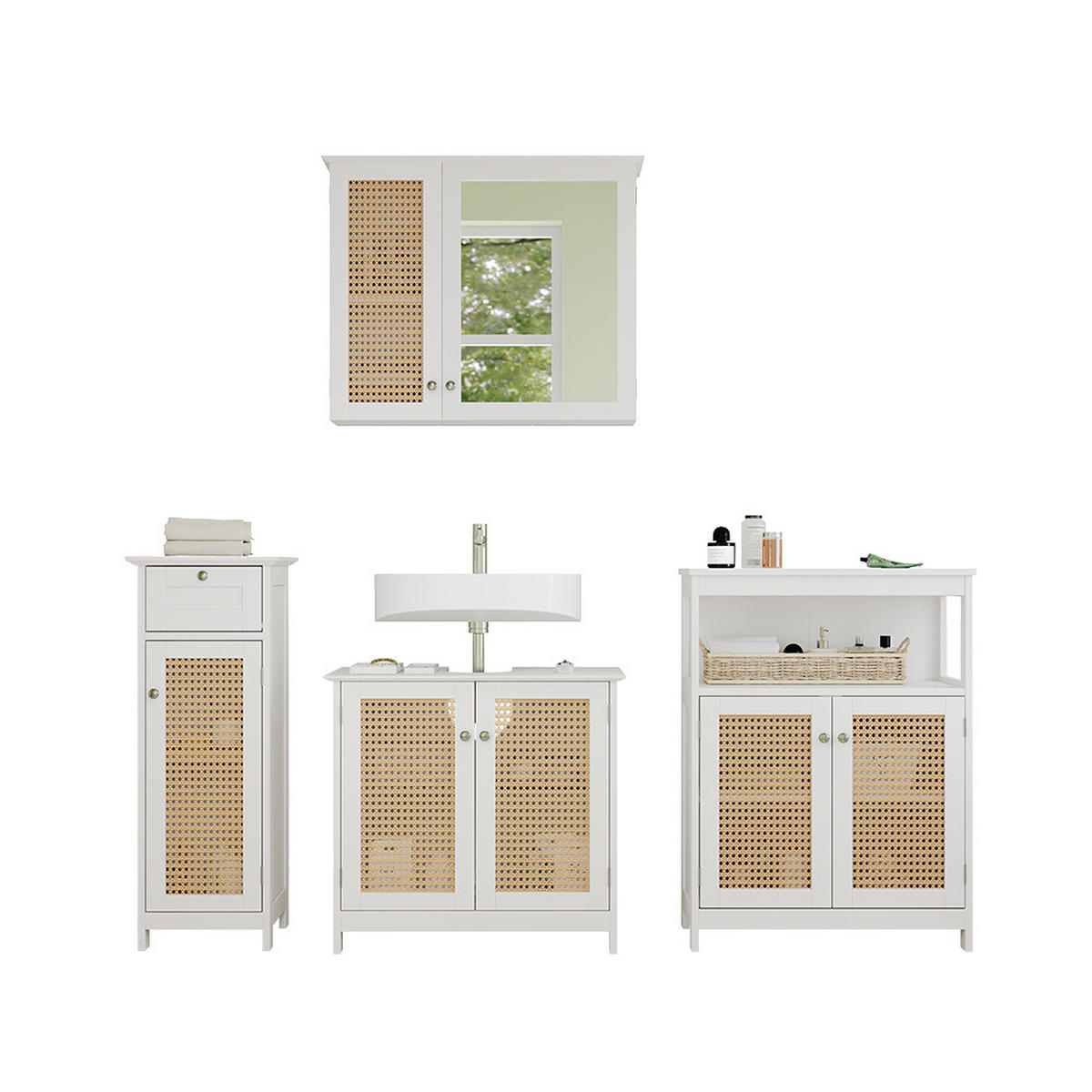 BADMÖBEL-SET Rosario Weiß 4 teilig, mit Midischrank - Weiß, Holzwerkstoff (60/58/35cm) - Vicco