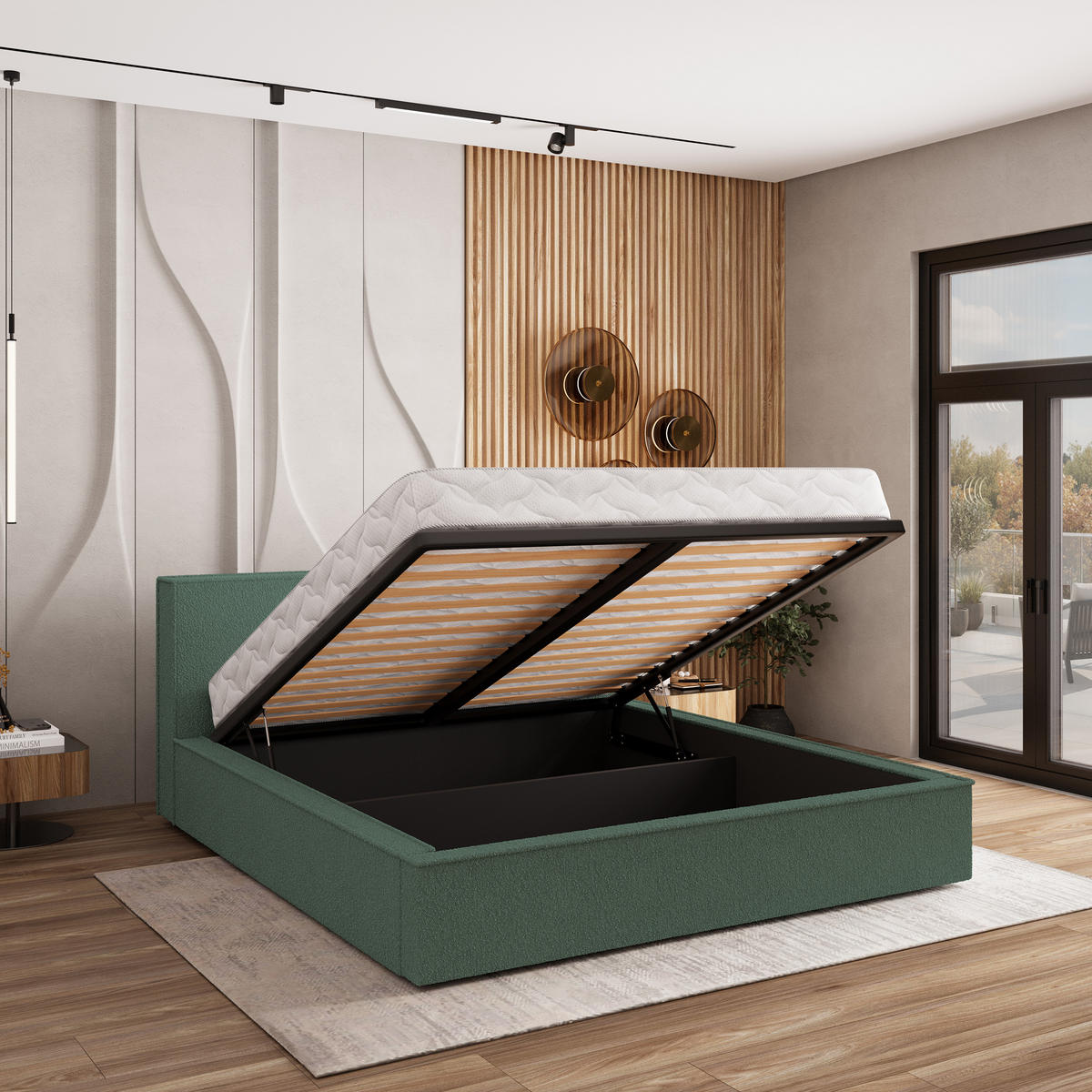 POLSTERBETT CELORA 160x200 cm mit Bettkästen - Grün - Grün, Holz (160/200cm) - MASSENO