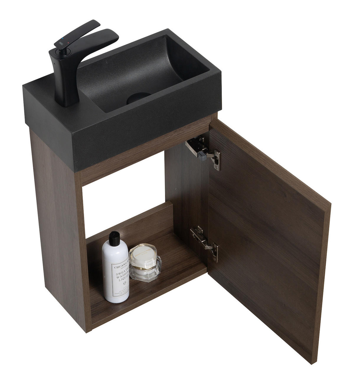 GÄSTE-WC-MÖBELSET Angela 2 Teile Braun Eiche - Schwarze Waschbecken - 40 x 22 x 64 cm - Eichefarben/Schwarz, Holz (40/52/22cm) - Badplaats