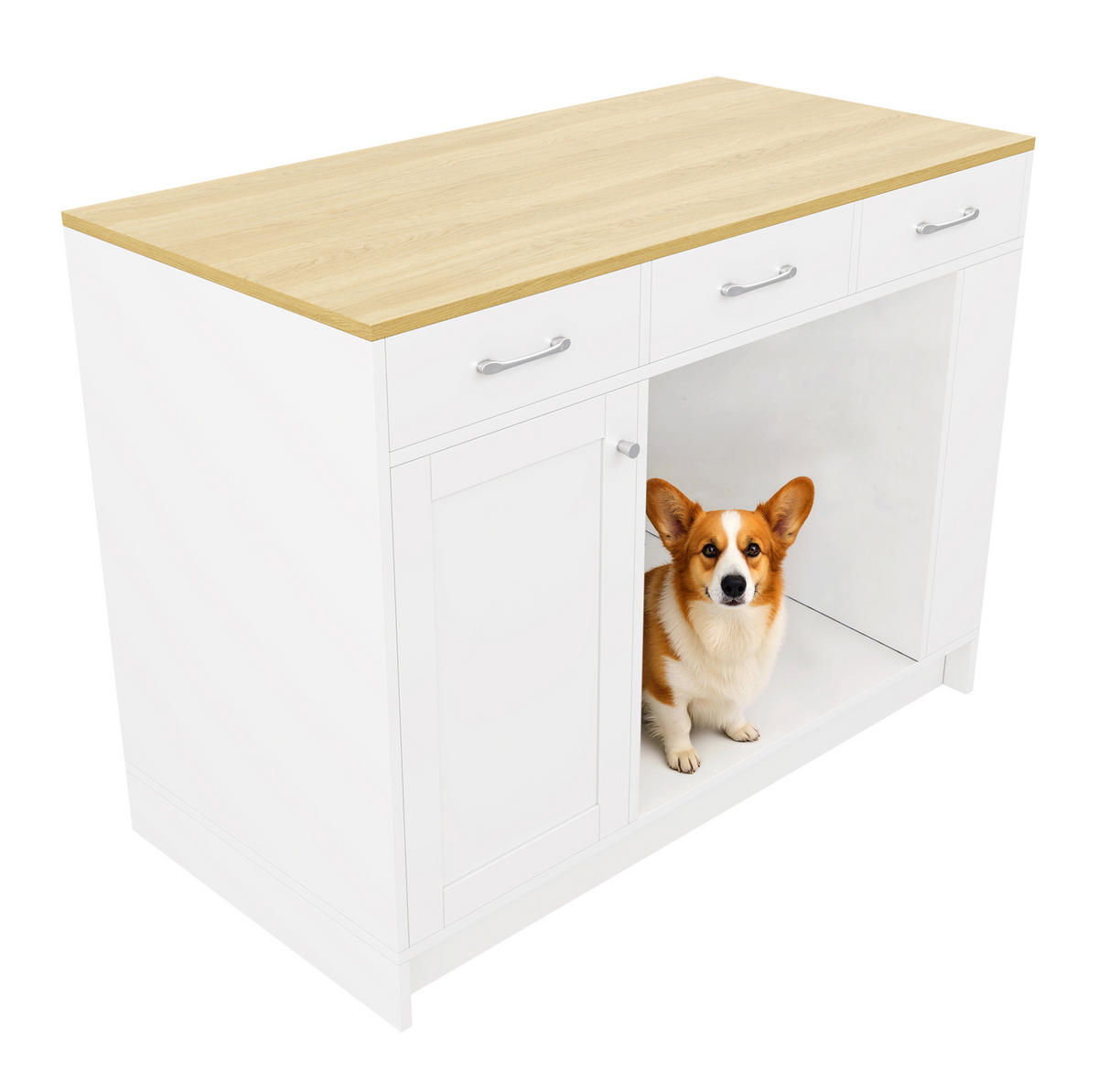 SERVIERWAGEN mit 3 Schubladen und Haustierbereich 120 x 60 x 90 cm Weiß - Wildeiche, Holz (60/90/120cm) - Beauniv