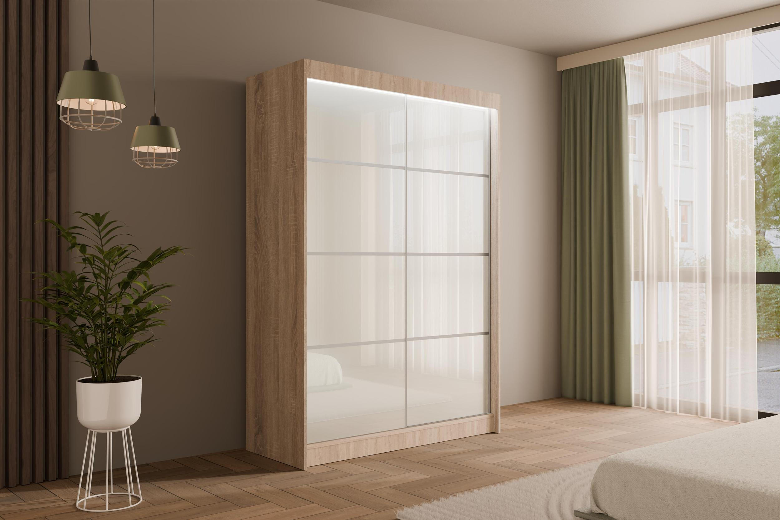 KLEIDERSCHRANK PEKA III mit LED - 120 cm - Sonoma Eiche|Weiß - Weiß/Sonoma Eiche, Holzwerkstoff (120/215/61cm) - ALTDECOR