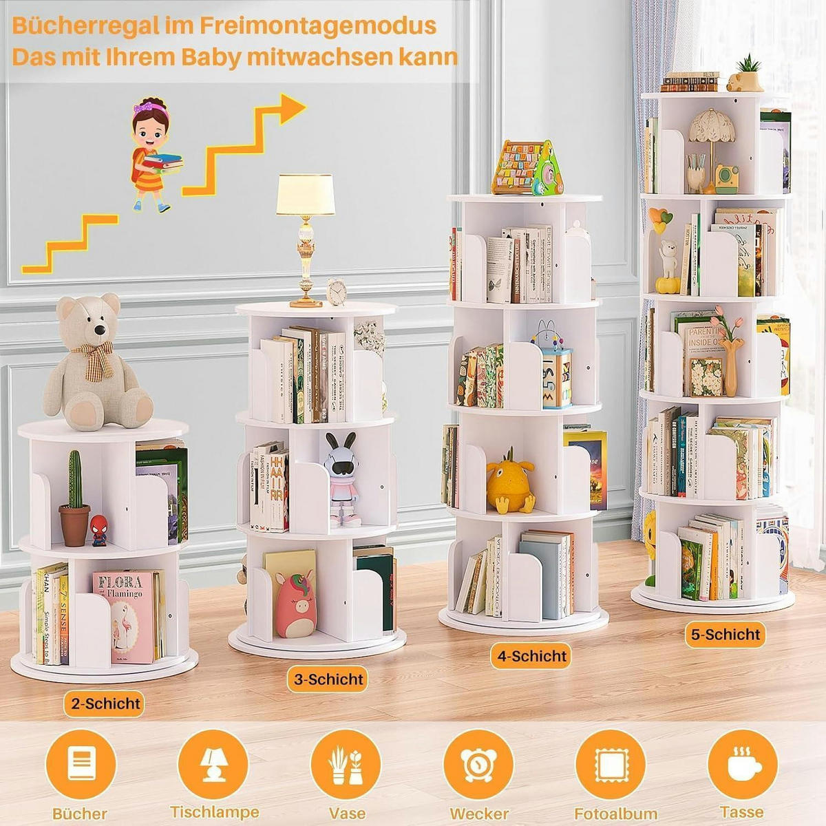 DREHBARES Bücherregal 5-stöckig weiß - Weiß, Holzwerkstoff (40/160/40cm)