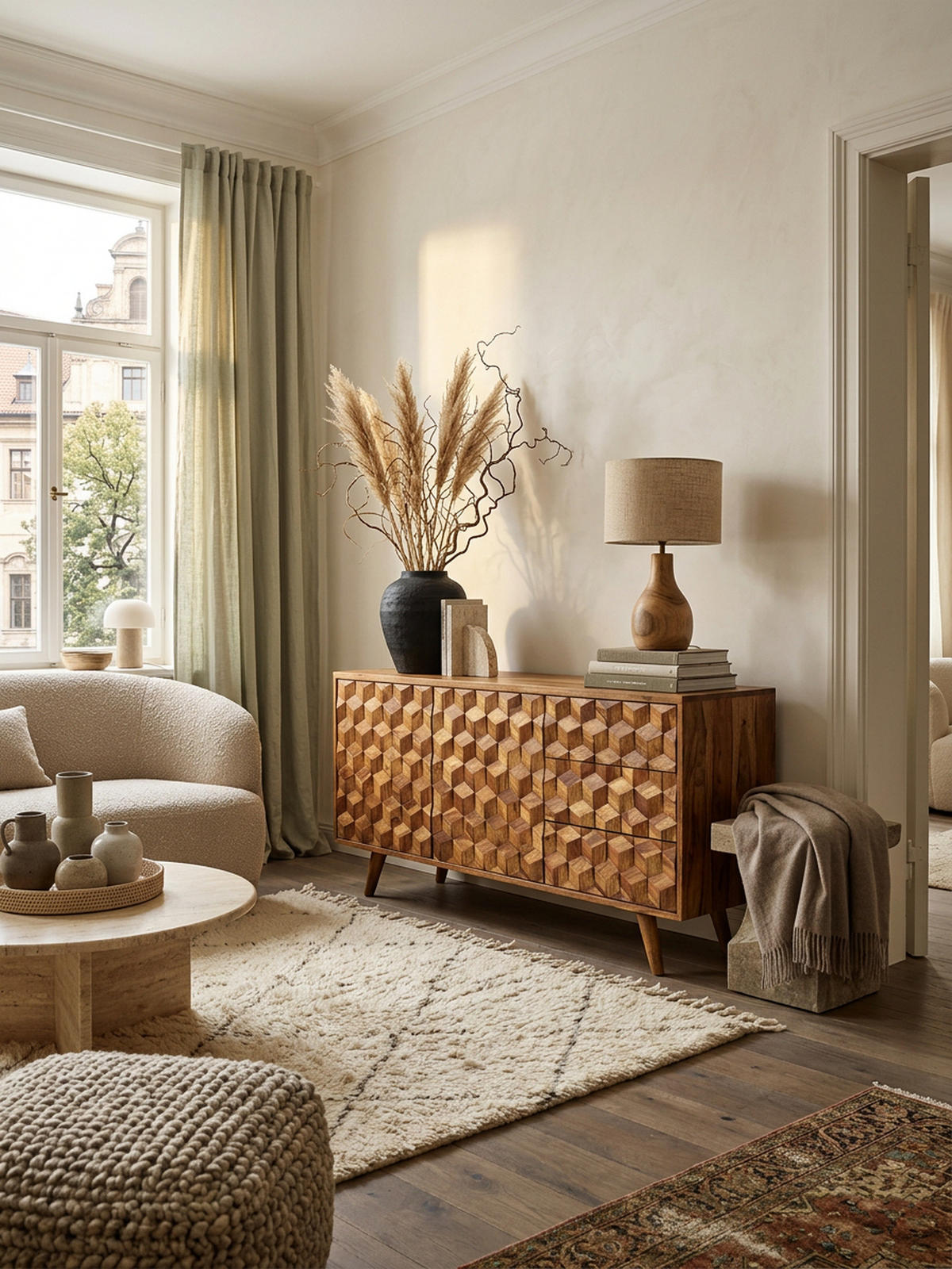 SIDEBOARD – Massivholz, 138x76x45 cm, mit Türen und Schubladen - Braun, Holz (138/76/45cm) - KADIMA DESIGN