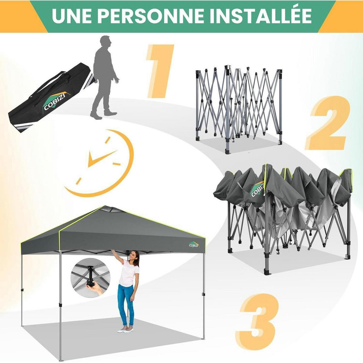 FALTPAVILLON 3x3 m Grau wasserdicht mit 4 Seitenwänden - Grau, Textil (300/298/300cm)