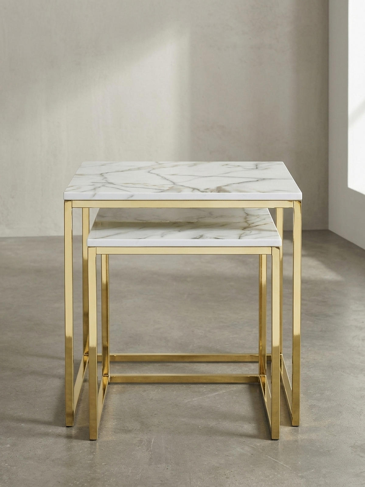 BEISTELLTISCH 2er Set Marmoroptik Metall Robust, Weiß 45x45x50 cm - Goldfarben/Weiß, Holz/Metall (45/45/50cm) - KADIMA DESIGN