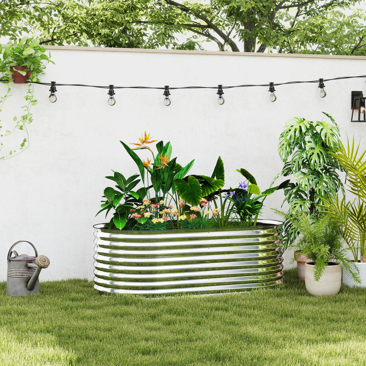 HOCHBEET aus Stahl, Pflanzbeet Frühbeet Gartenbeet stapelbar Blumenkasten - Dunkelgrau, Metall (80/56/160cm) - Outsunny