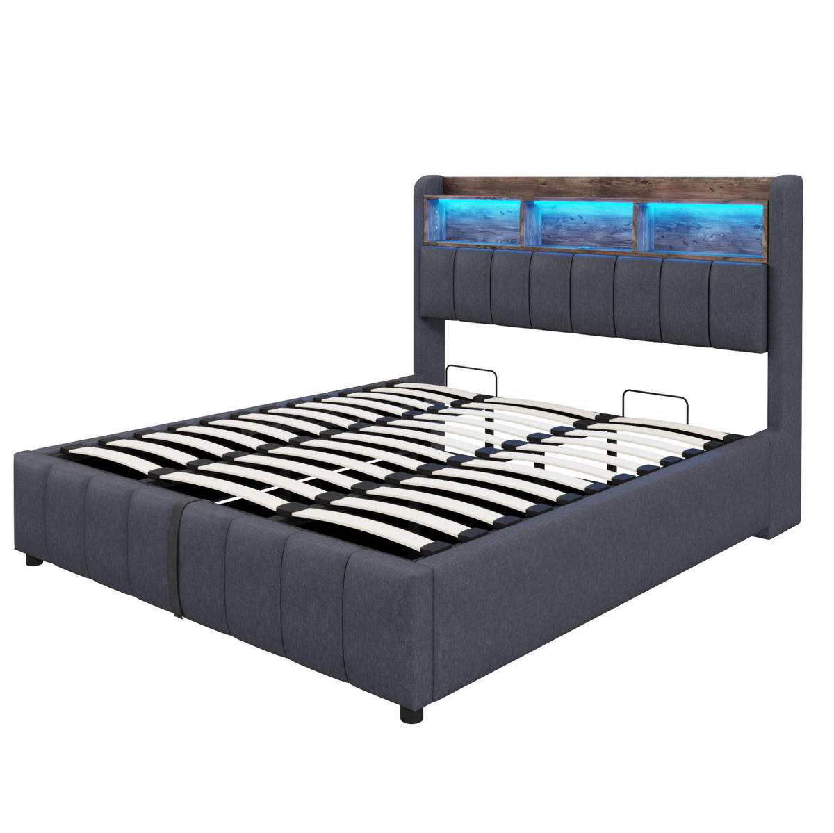 POLSTERBETT 180/200 cm grau LED-Beleuchtung mit Stauraum und USB-Anschluss - Grau, Textil (180/200cm) - OKWISH