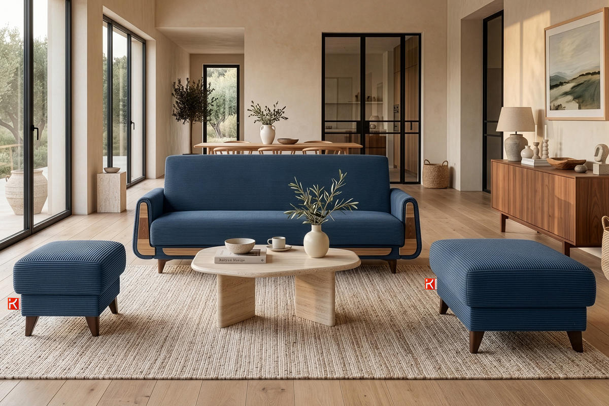 3-SITZER-SCHLAFSOFA GUSTAVO II mit Armlehnen, Marineblau - Blau/Dunkelblau, Holz/Holzwerkstoff (230/98/98cm) - KONSIMO®