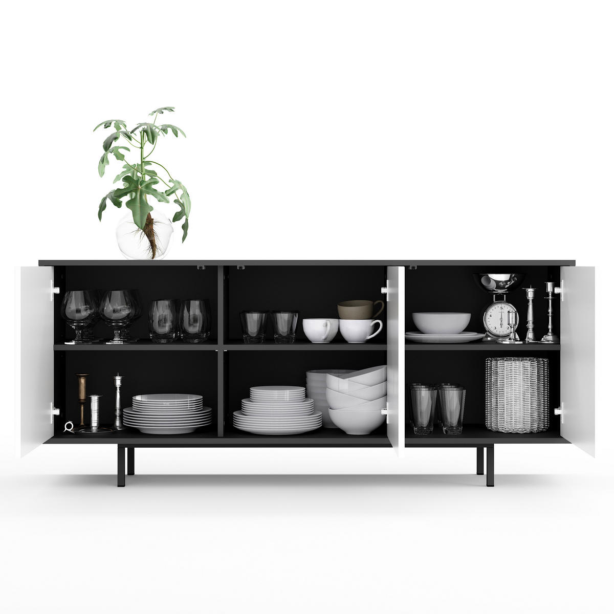 SIDEBOARD Akia Weiß Hochglanz 66/154/40 cm - Weiß Hochglanz, Holzwerkstoff (154/66/40cm) - SIMPLYFURN