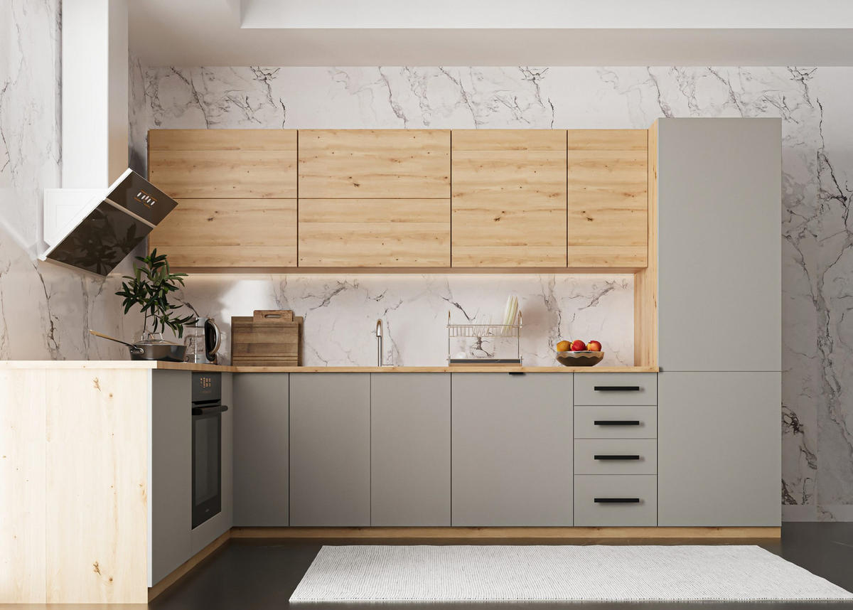 WINKELKÜCHE 330 x 210 cm Aspen K53-M330 - Beige/Eiche Artisan, Holz (330/212/210cm)