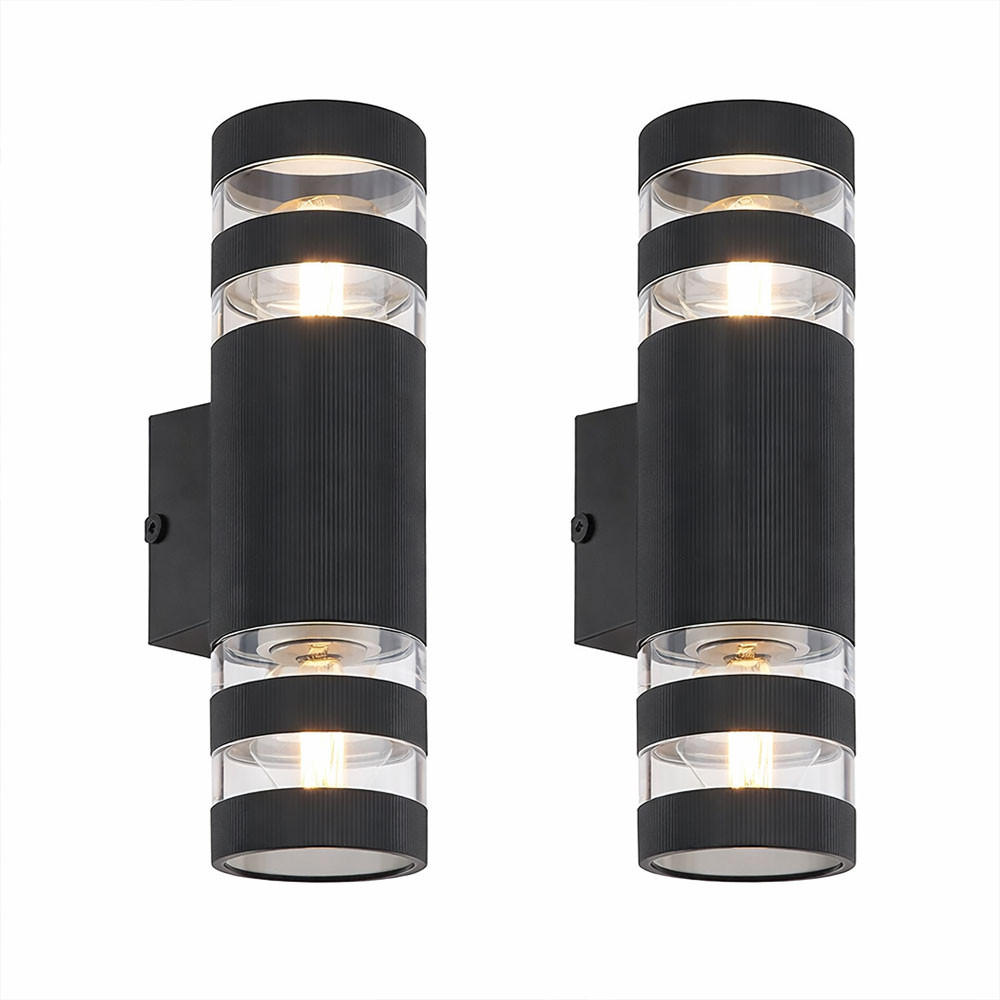 WANDLEUCHTE Hayes, Glas klar, Schwarz, Up & Down, 2er Set - Schwarz, Glas (9.5/22/6.5cm) - Globo Lighting
