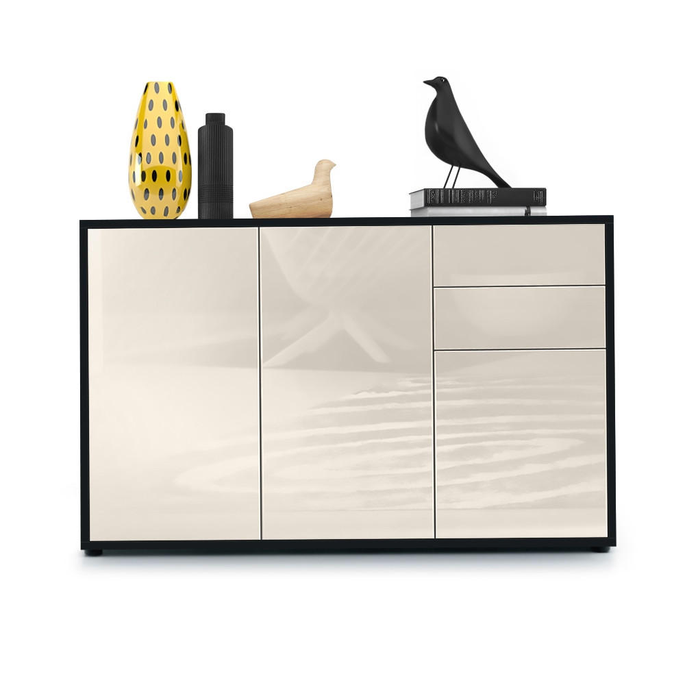 KOMMODE Ben Front in Creme Hochglanz - Creme, Holzwerkstoff (117/74/36cm) - Vladon