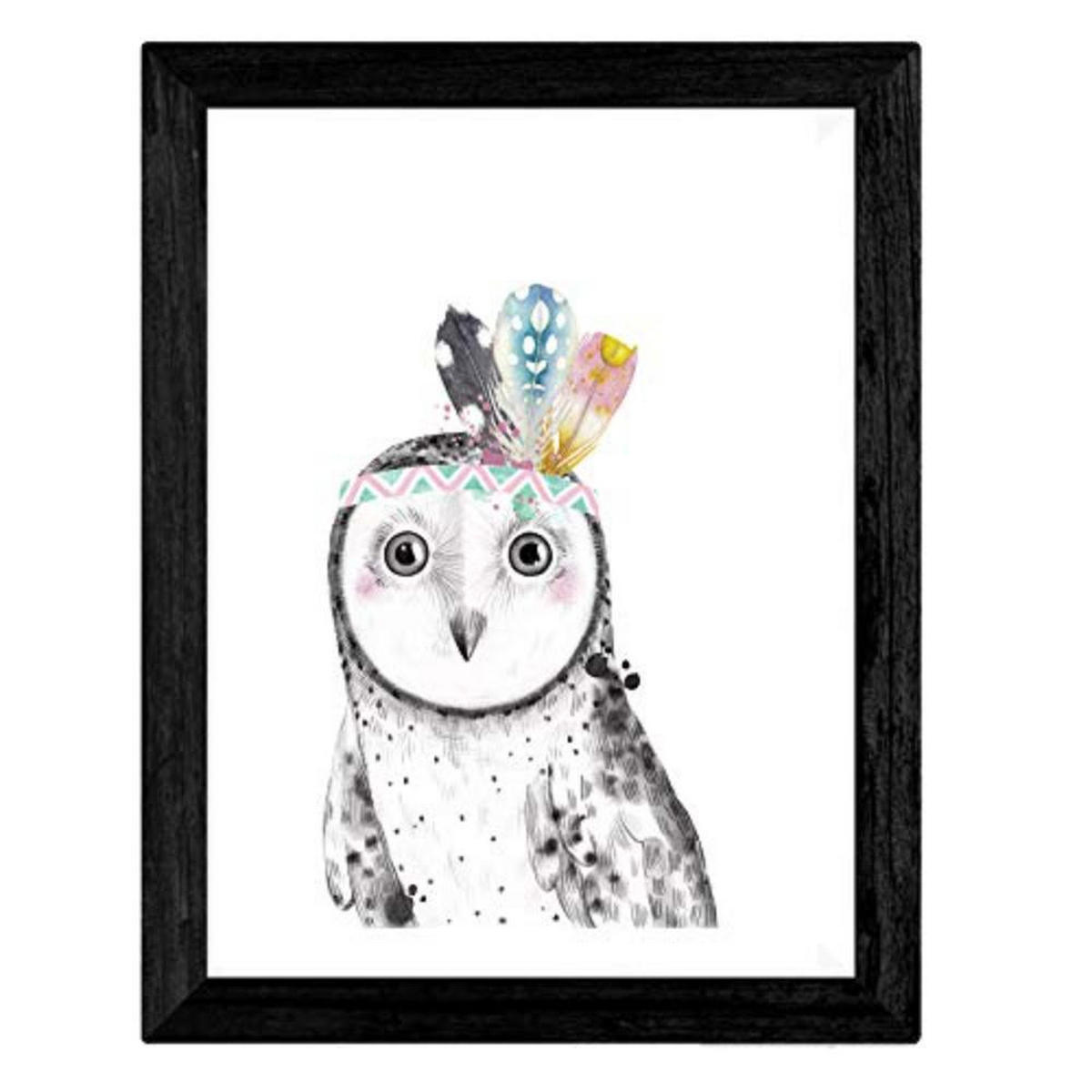 POSTER Set mit 4 Kindern Tieren mit rosa Kaugummi und Gläsern A3 Schwarzer Rahmen - Schwarz, Papier (29.7/3cm) - Nacnic