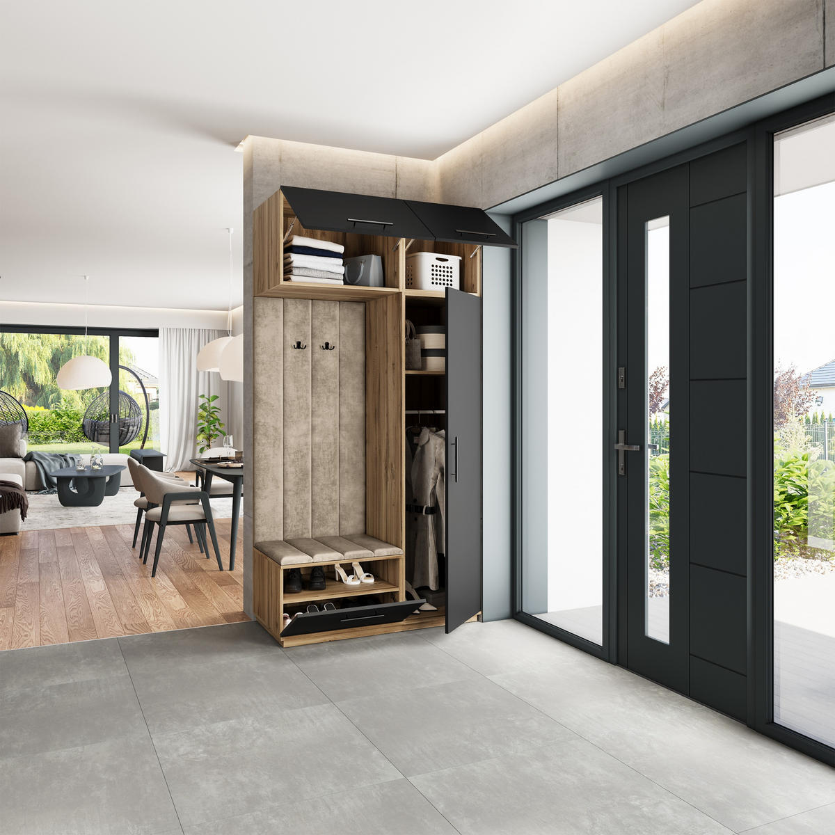 GARDEROBENSCHRANK REMA 120/240/60 cm Modern Eiche Wotan - Eiche Wotan/Schwarz, Holzwerkstoff (120/240/60cm) - MASSENO