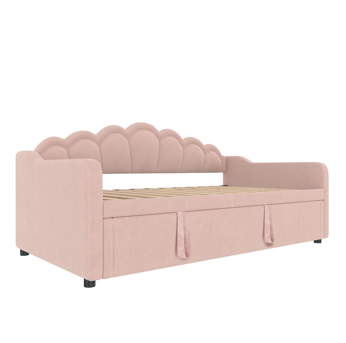TAGESBETT aus Samt und MDF 90x200 cm Rosa mit Ausziehbett, LED-Beleuchtung und Liegefläche 180x200 cm - Rosa, Textil (90/190cm) - IVMEU