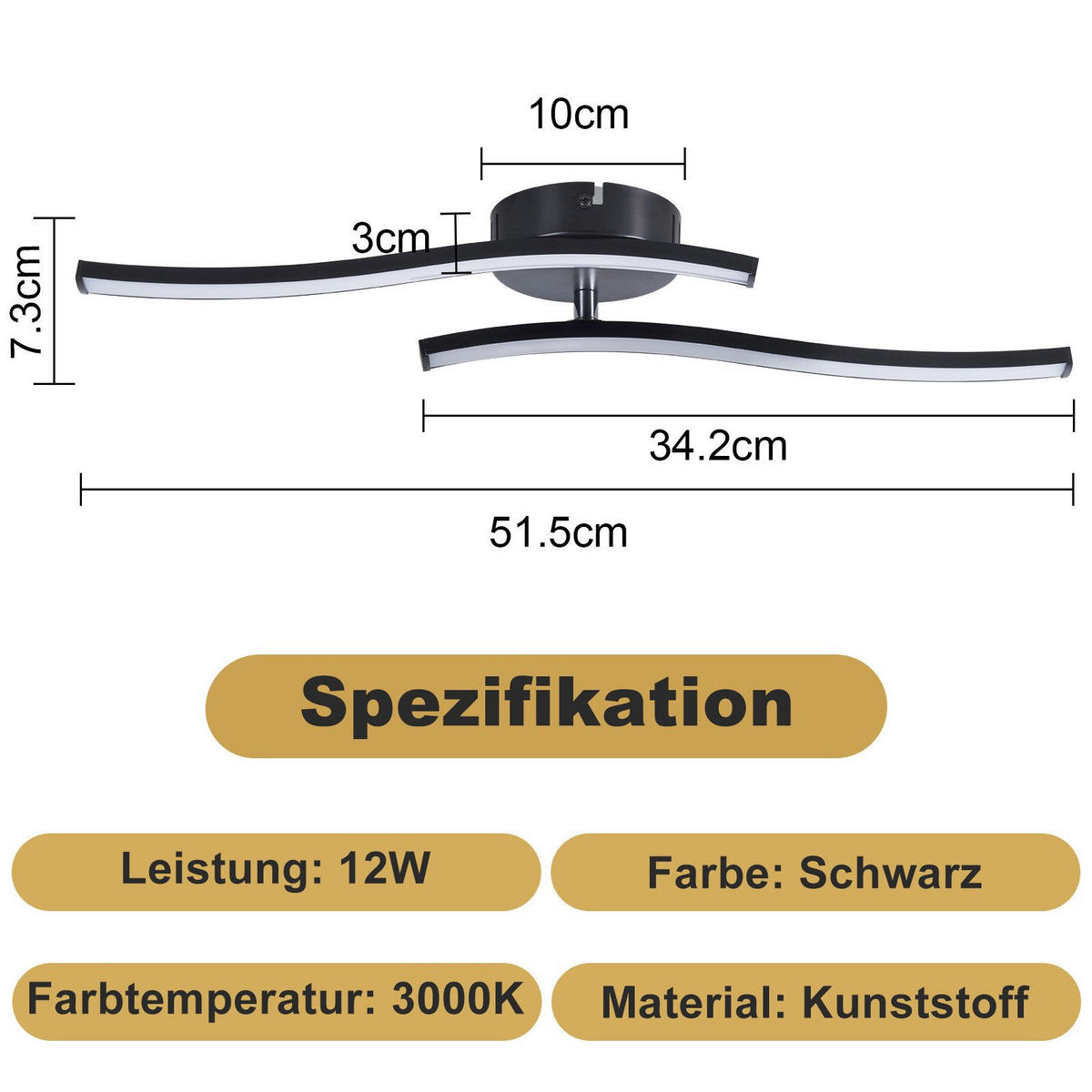 LED-DECKENLEUCHTE Kotz 10/51.5/7.3cm - Schwarz, Kunststoff (51.5/10/7.3cm) - Nettlife