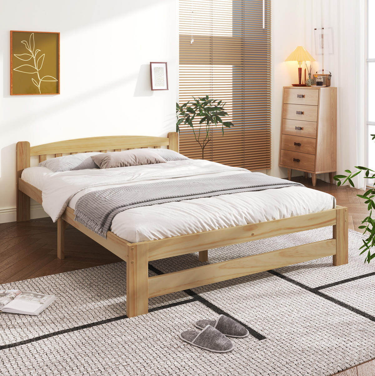 HOLZBETT 140/200 cm aus Massivholz Natur – mit Kopfteil inkl. Lattenrost - Naturfarben, Holz (140/200cm) - BEAOK