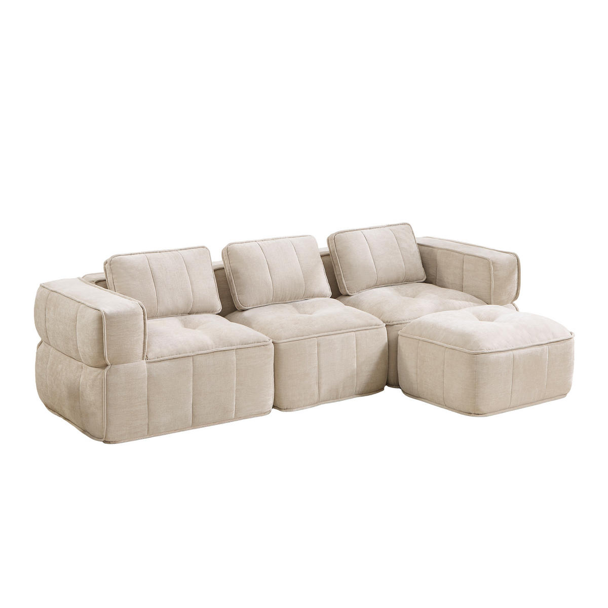 ECKSOFA 271/162/67 cm Beige mit 1 Fußhocker - Beige, Textil (271/162cm) - Oxeza