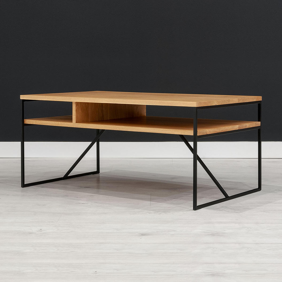 COUCHTISCH Holden aus massivem Eichenholz 80 cm - Eichefarben/Schwarz, Holz/Metall (80/60/45cm) - Danzz