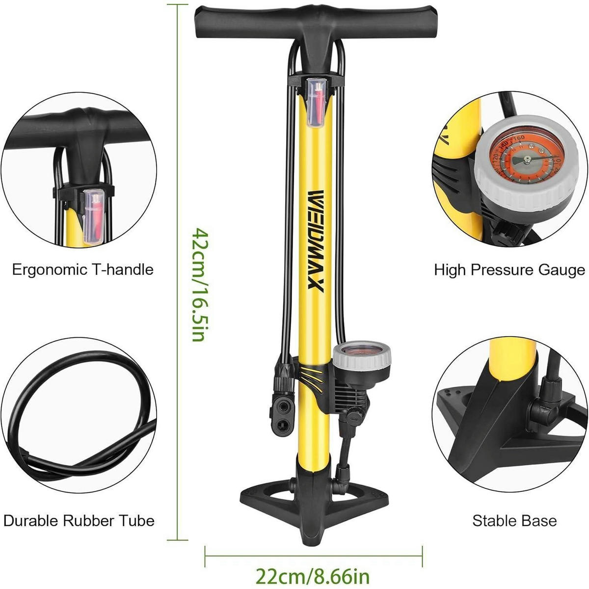 STANDPUMPE mit Manometer und Doppelventilkopf Gelb - Gelb, Metall (22/10/42cm)