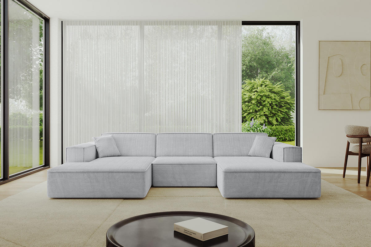 WOHNLANDSCHAFT IREA-U1-v4 - 301x165x77 cm Grau - Grau, Holzwerkstoff/Textil (301/77/165cm) - ALTDECOR