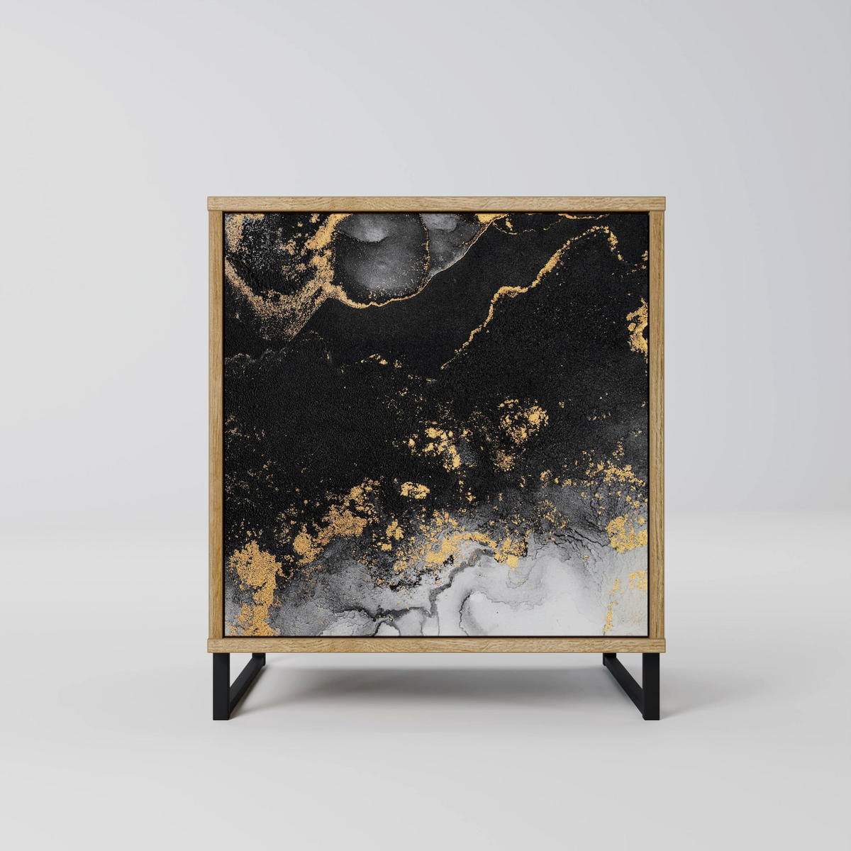 SIDEBOARD MARBLE OF TOMMORROW, Eichefarben, 57,5x42x67,5 cm, Schwarze Metall-Rahmenfüße - Eichefarben/Multicolor, Holzwerkstoff/Metall (57.5/67.5/42cm) - SpaceRebels