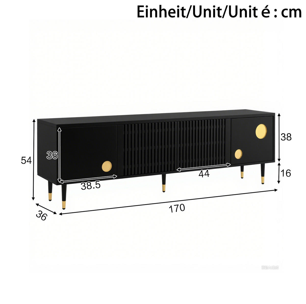 TV-LOWBOARD 170/36/54 cm mit 4 Türen und Kabeldurchlass - Schwarz, Holzwerkstoff (170/54/36cm) - BEAOK