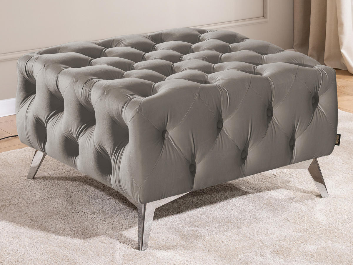 HOCKER Chesterfield Whitby Grau Samt mit silbernen Füßen - Silberfarben/Grau, Holz/Textil (80/45/80cm) - S-Style Möbel