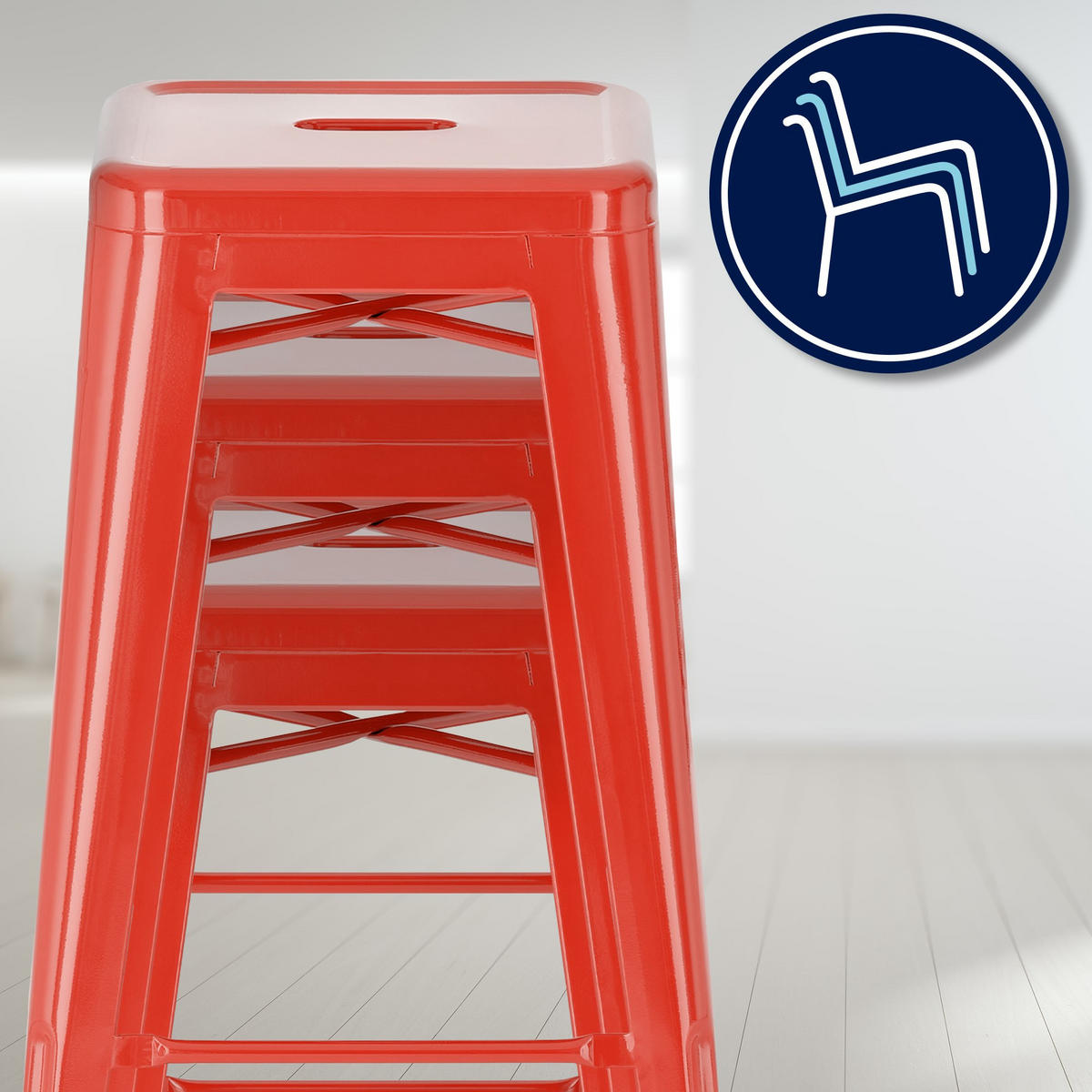 BARHOCKER 2er Set Metall rot - Rot, Metall (43/76/43cm) - CLP