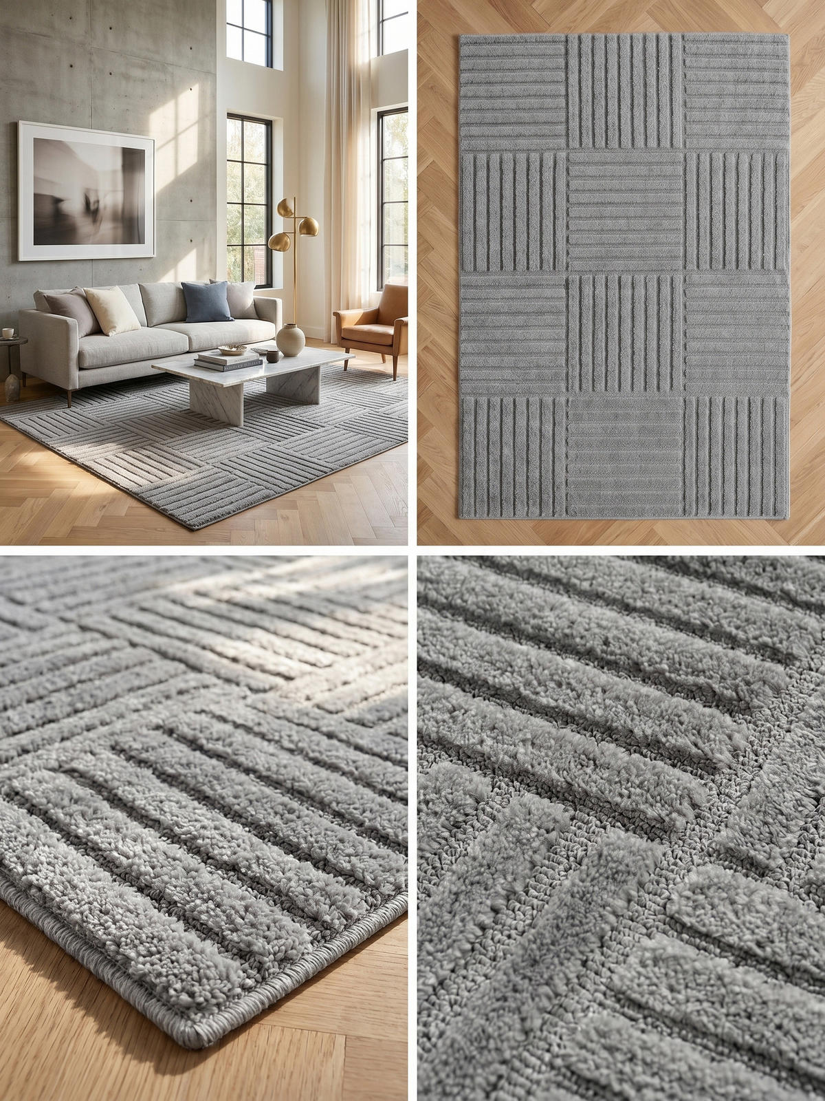 TEPPICH Hochflor RIGI in Silber, mit Cord-Streifen-Patchwork, 280 x 370 cm - Silberfarben, Textil (280/370cm) - KADIMA DESIGN