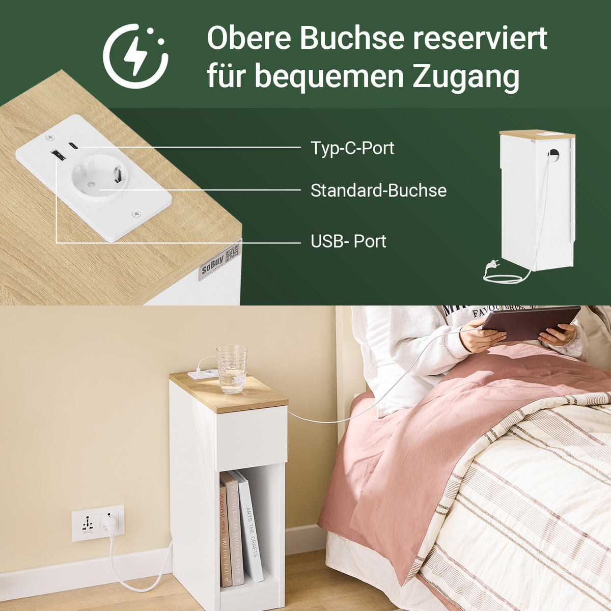 NACHTTISCH Weiß - Weiß, Holzwerkstoff (20/60/35cm) - SoBuy