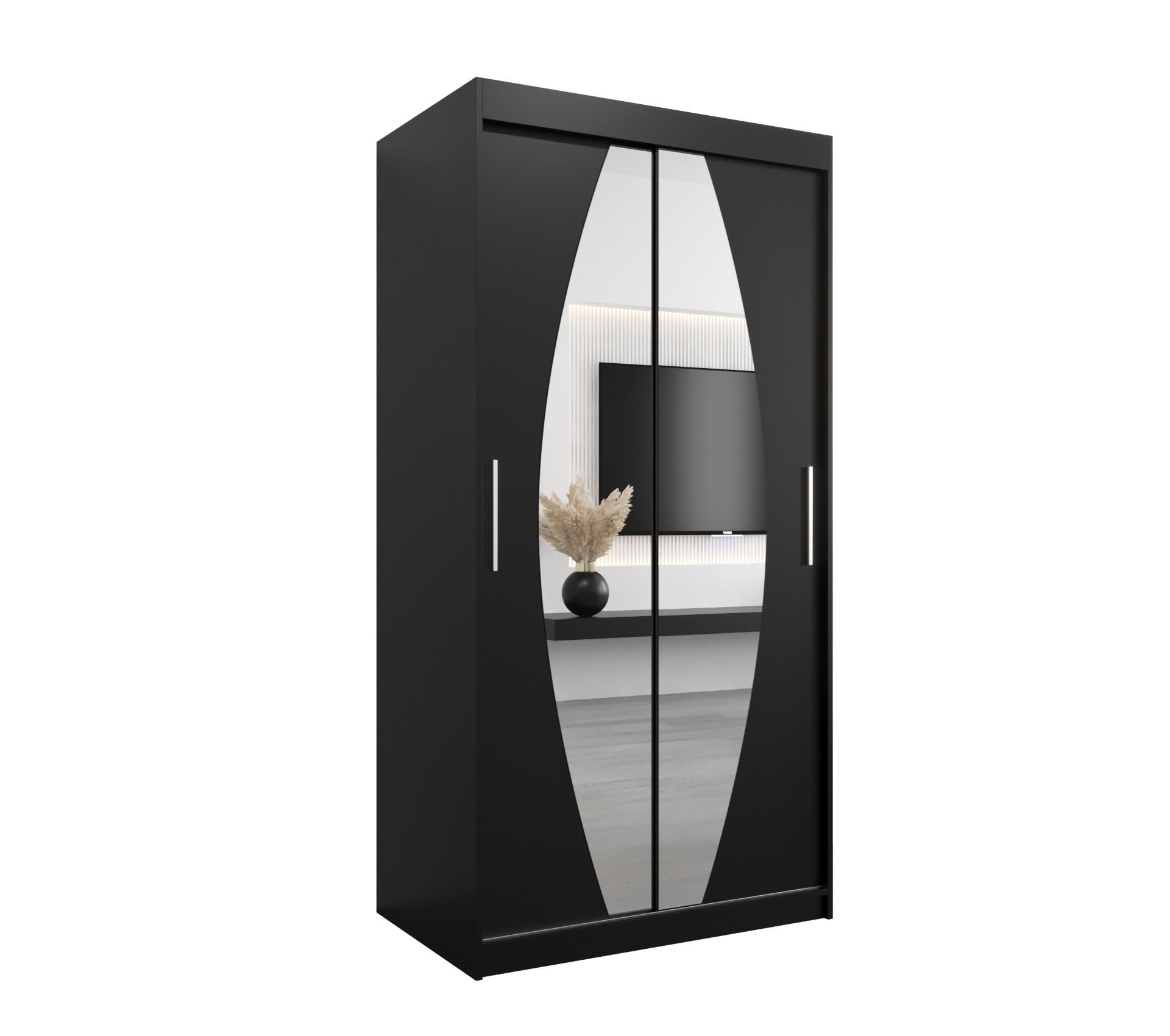 Abiks Möbel Schwebetürenschrank Schwarz, Schwarz 100x200x62 cm