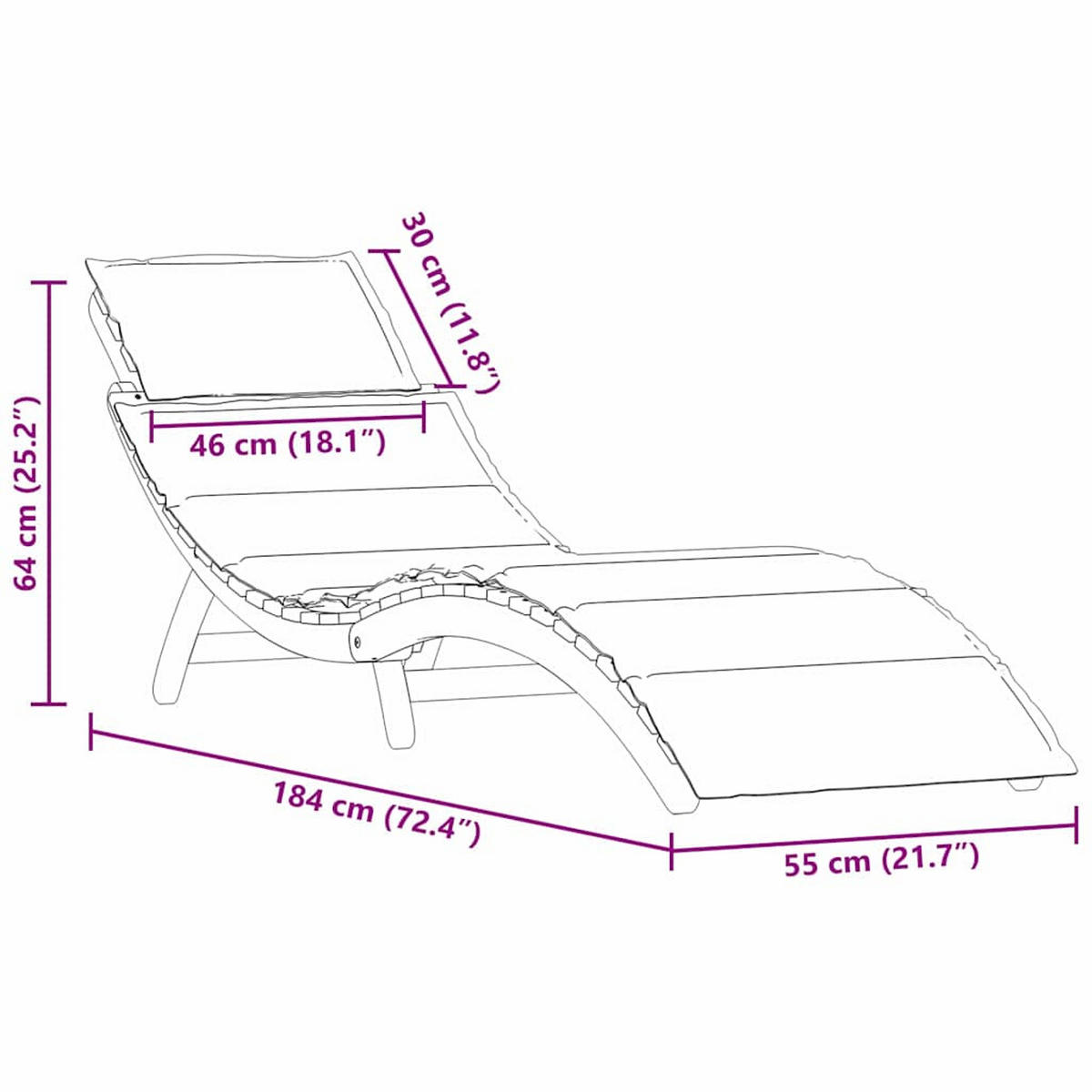 SONNENLIEGE Mit Kissen 2 Pcs Grau Massivholz Akazie - Grau, Holz (184/64/55cm) - vidaXL