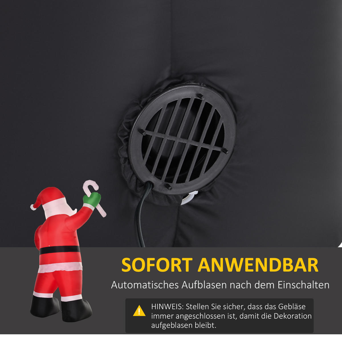 AUFBLASBARER Weihnachtsmann mit Zuckerstange 250 cm Santa Claus Geschenk LED - Multicolor, Kunststoff (85/250/140cm) - HOMCOM