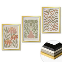 WANDBILDER 3er Set - 20x30 cm Goldrahmen - Abstrakte Pastellblumen - Goldfarben, Kunststoff (20/30cm) - ArtPrintCave
