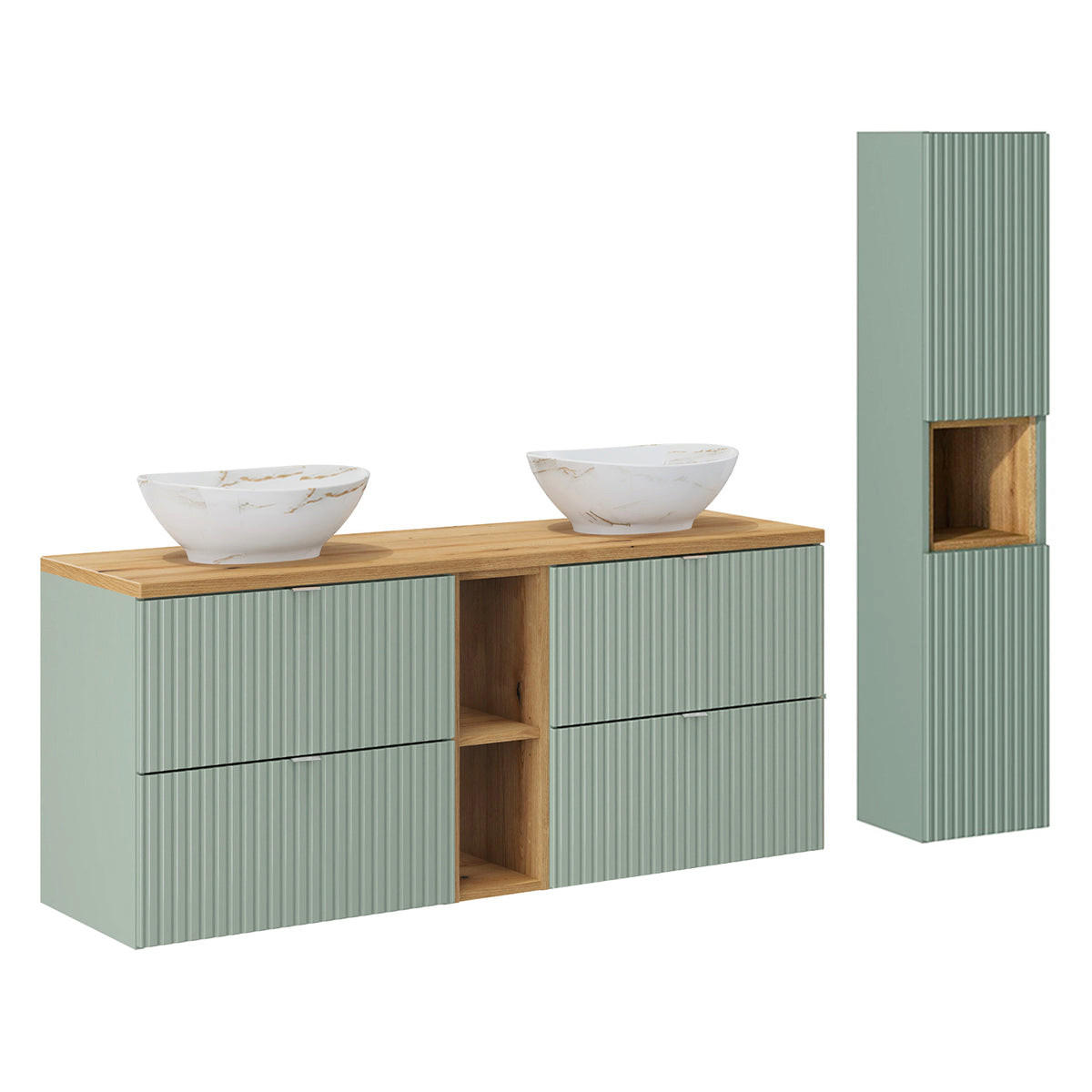BADMÖBEL 140.4cm Jade 2er-Set Grün und Holz - Grün, Holzwerkstoff (140.4/59/40cm) - Petits-meubles