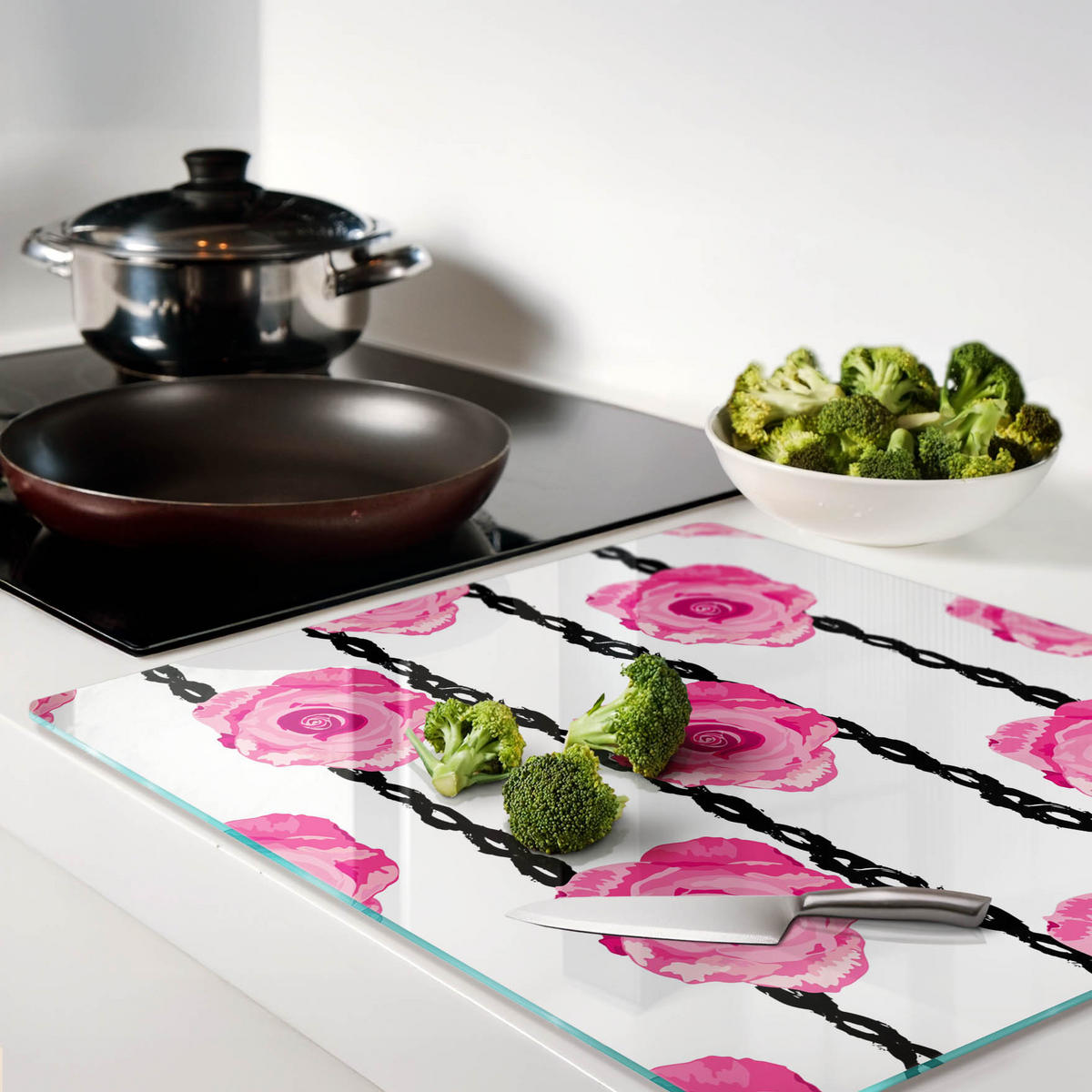 GLASPLATTE 60x52 cm Rosen - Pink, Glas (60/0.4/52cm) - TULUP
