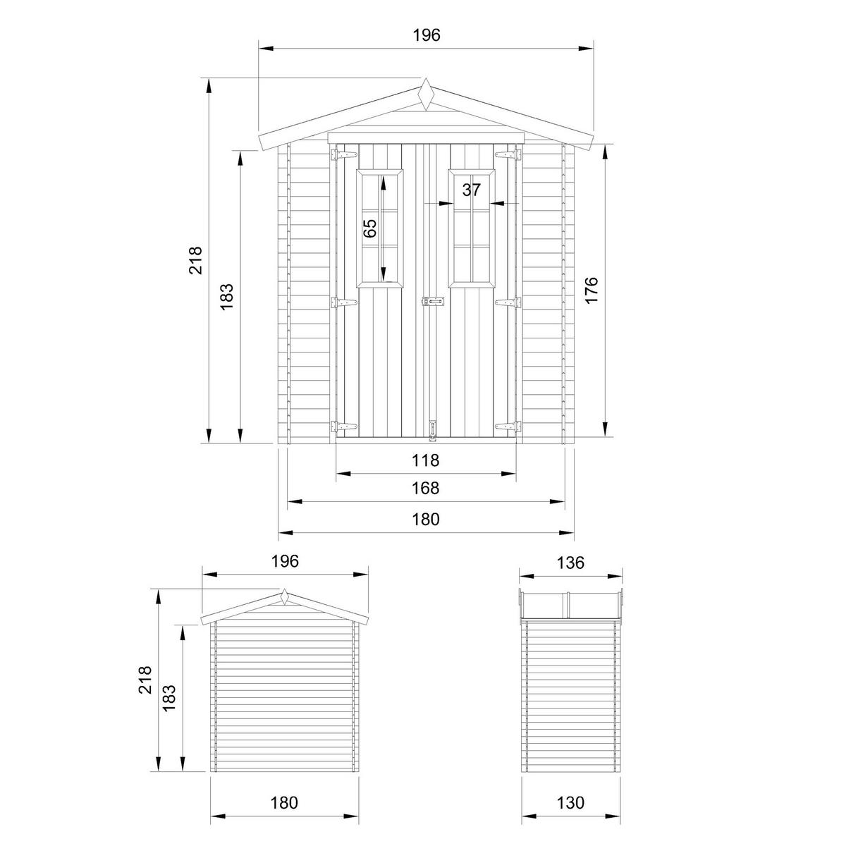 GARTENHAUS aus Holz - mit imprägniertem Boden B196xL136xH218 cm/ 1.98 m2 - M367C+M367G - Beige, Holz (180/224/136cm) - Timbela
