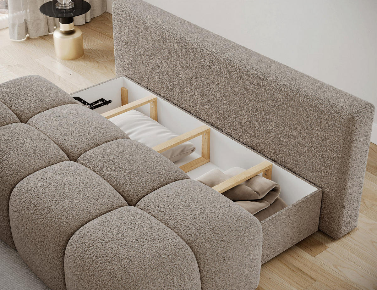 SCHLAFSOFA Nuwia mit Schlaffunktion und Bettkasten – Modernes Designsofa mit Schlafauszug und dekorativer Steppung - Braun, Kunststoff (200/102/100cm) - Wohnideebilder