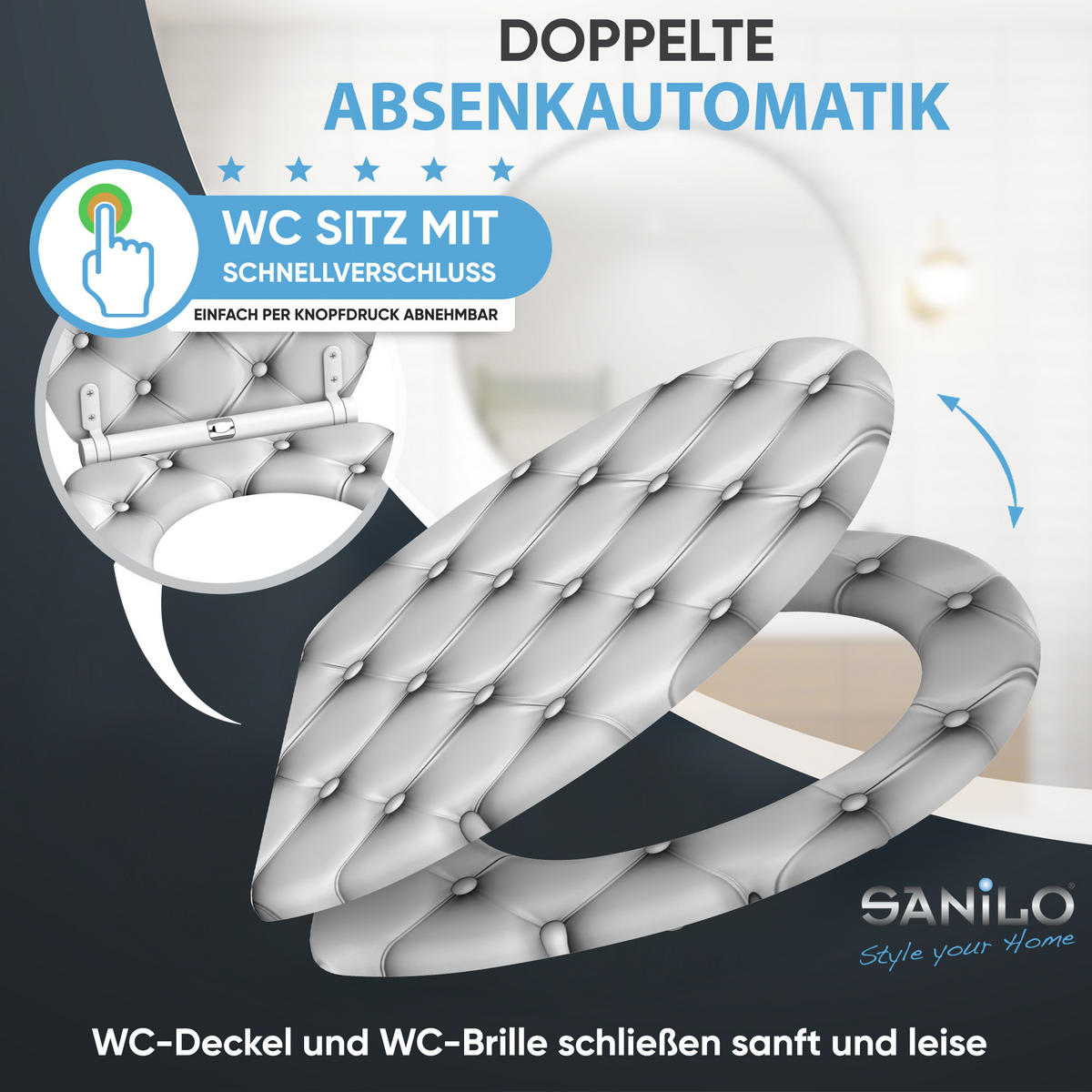 WC-SITZ mit Absenkautomatik & Top Fix Comfort - Grau, Holzwerkstoff (37.7/5.5/48cm) - Sanilo